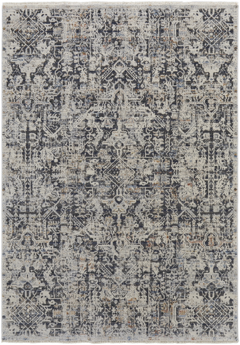 8 x 10 ft. Ivory Gray & Taupe Abstract Power Loom Distressed Rectangle Area Rug with Fringe