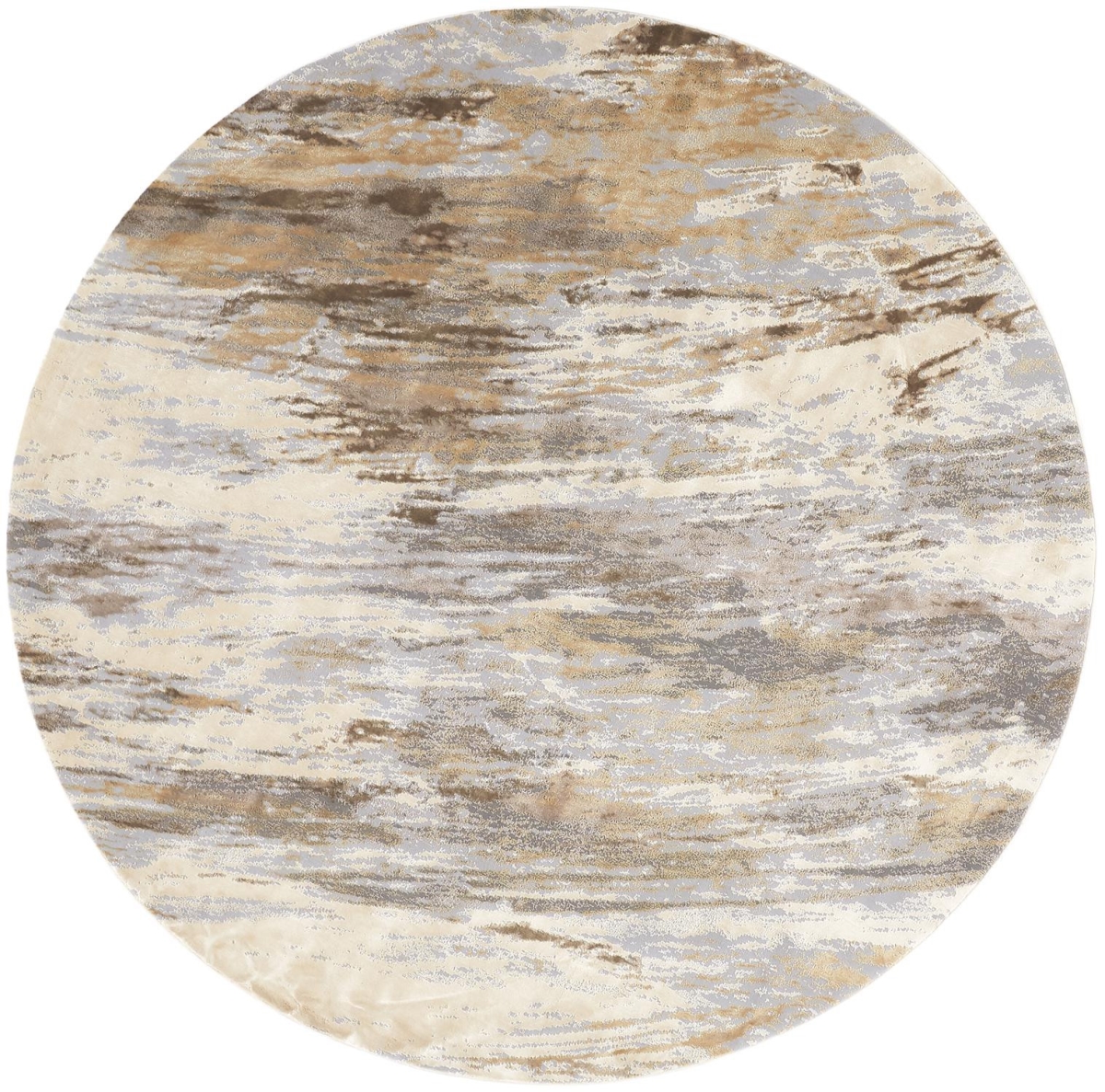 8 ft. Ivory Tan & Brown Abstract Round Area Rug
