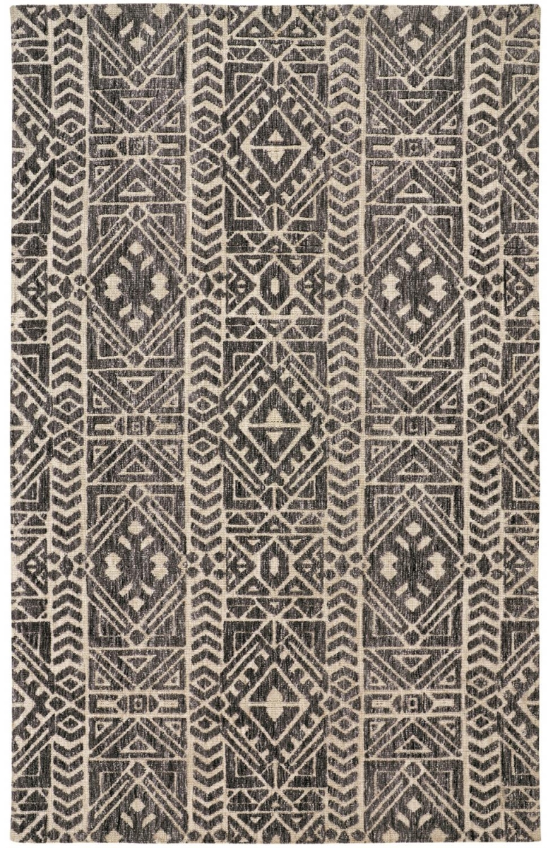 Gray Black & Ivory Striped Stain Resistant Rectangle Area Rug