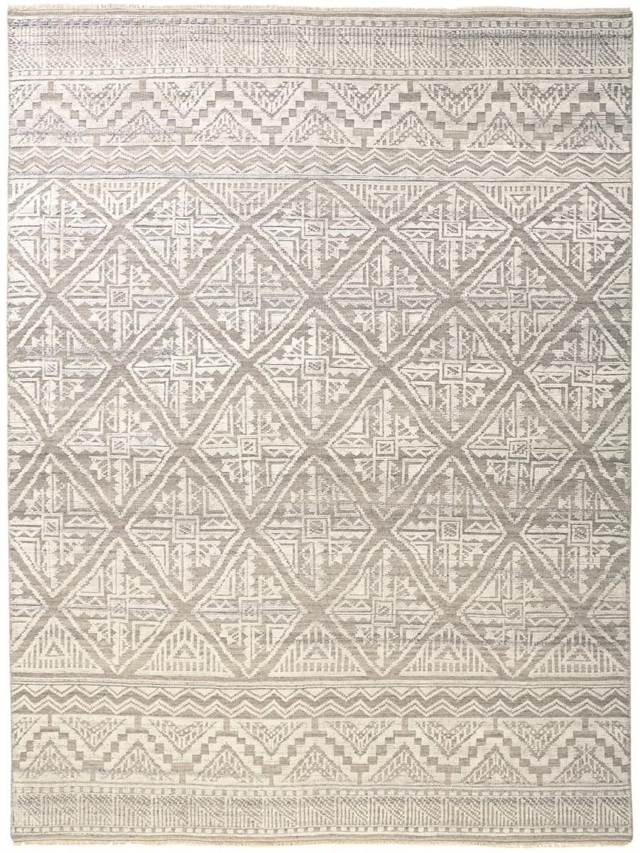 515570 2 x 3 ft. Ivory Tan & Gray Geometric Hand Knotted Rectangle Area Rug