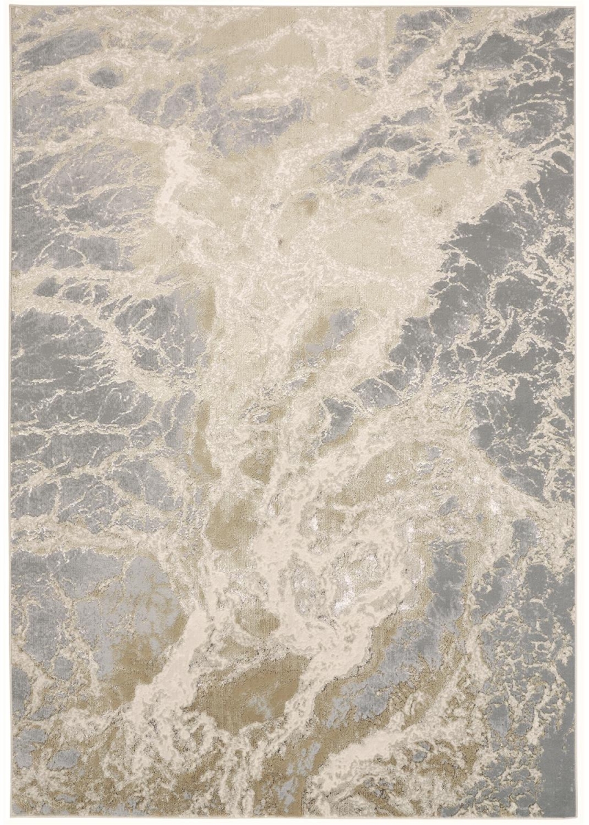 2 x 3 ft. Ivory Silver & Gold Abstract Stain Resistant Rectangle Area Rug - Ivory Silver and Gold - 2 x 3 ft.