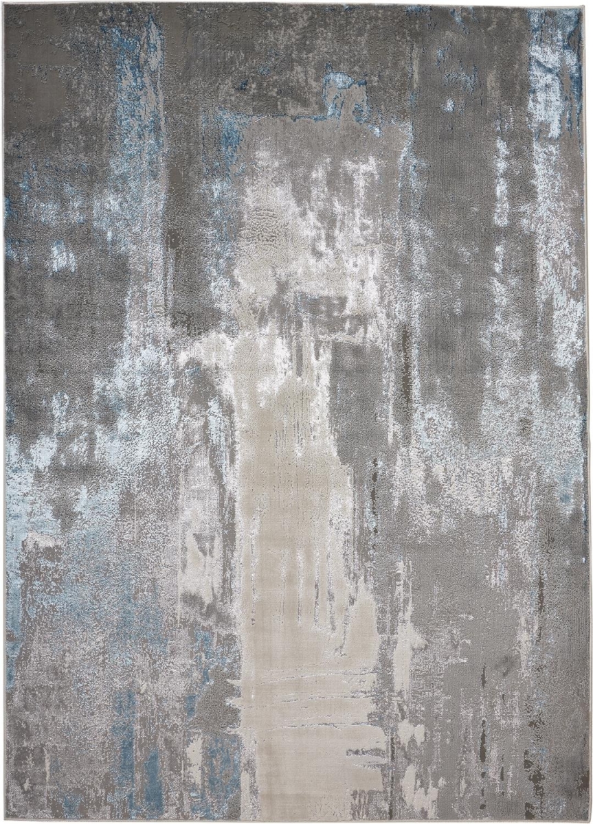 2 x 3 ft. Gray Ivory & Blue Abstract Stain Resistant Rectangle Area Rug