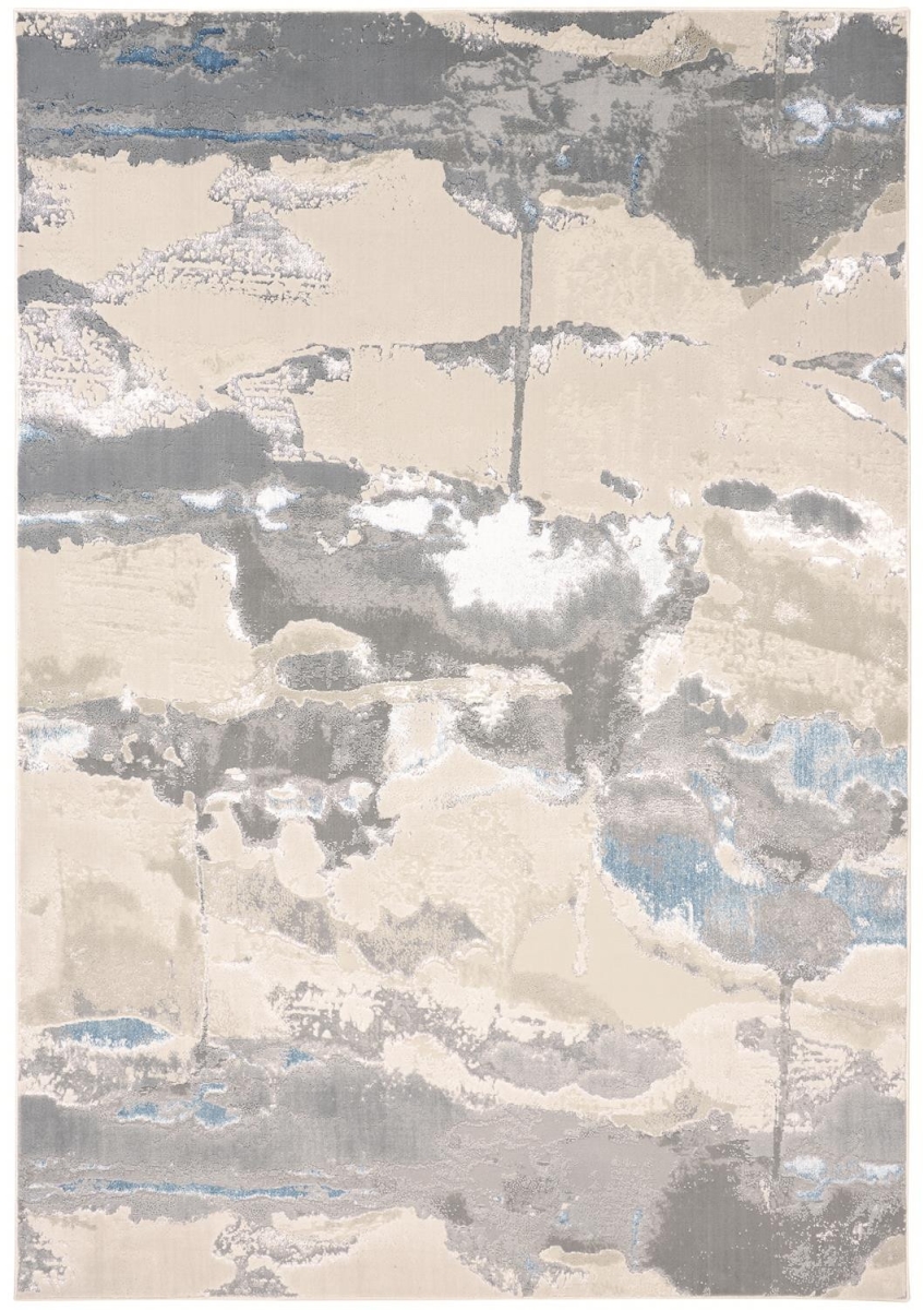 515587 2 x 3 ft. Ivory Gray & Blue Abstract Stain Resistant Rectangle Area Rug