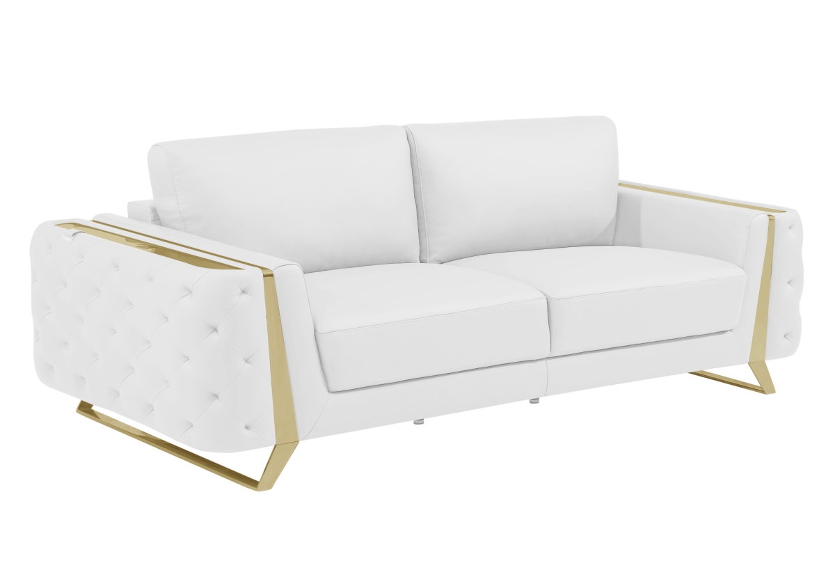 34 x 90 x 39 in. White Italian Leather & Gold Standard Sofa