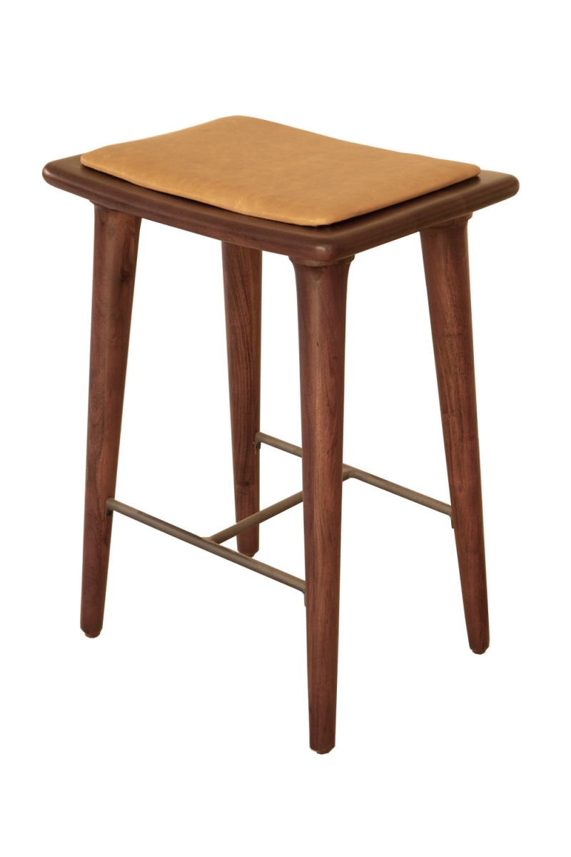 24 x 17 x 13 in. Brown Solid Wood & Leather Backless Counter Height Bar Chair