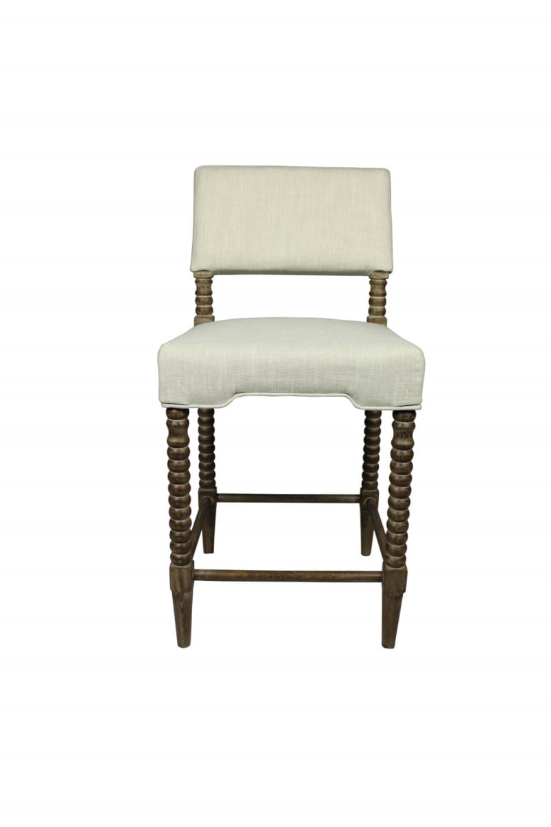 41 x 20 x 22 in. Brown Carved Wood & Ivory Woven Upholstered Counter Height Bar Chair -  Gfancy Fixtures, GF3115704