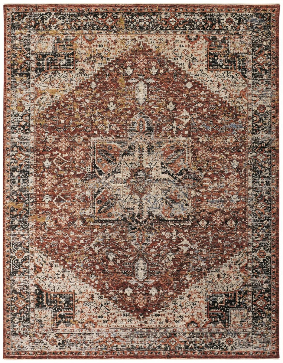 8 x 10 ft. Red Ivory & Black Abstract Distressed Rectangle Area Rug with Fringe