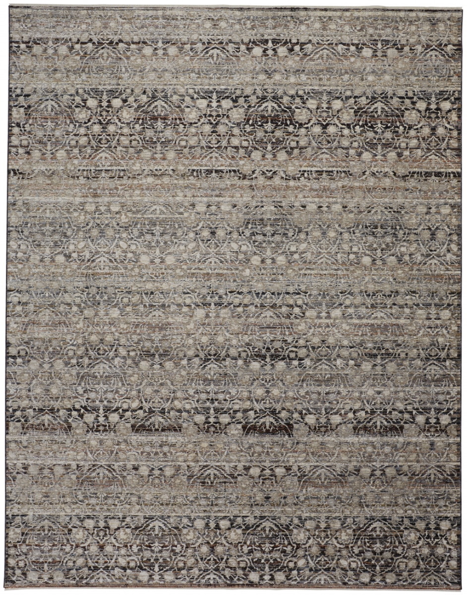7 x 10 ft. Gray Ivory & Tan Abstract Distressed Rectangle Area Rug with Fringe