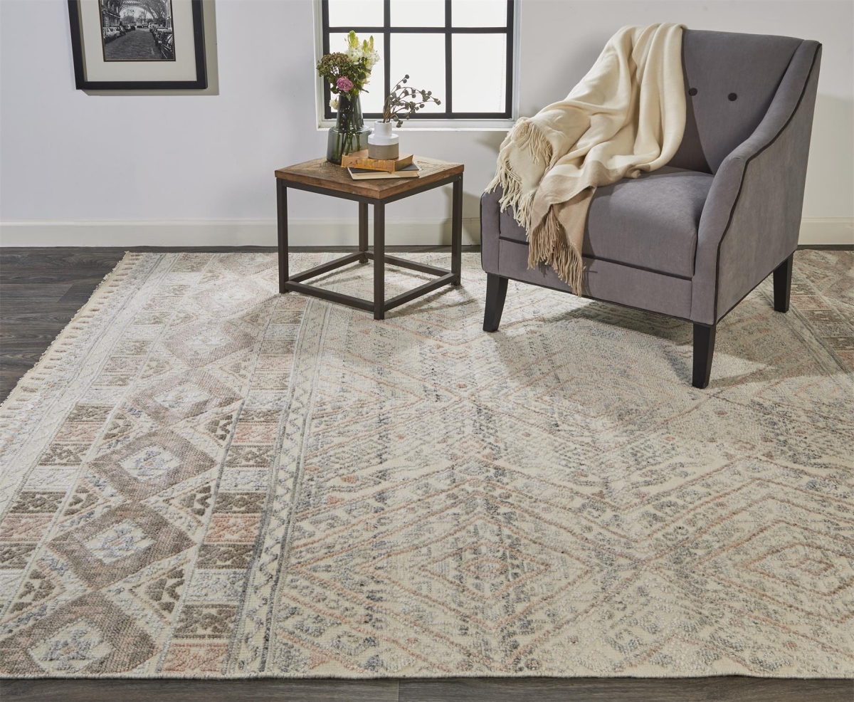 512557 4 x 6 ft. Gray Ivory & Pink Geometric Hand Knotted Rectangle Area Rug