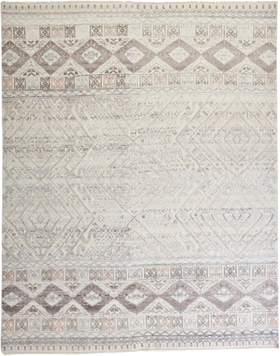 512564 12 x 15 ft. Gray Ivory & Pink Geometric Hand Knotted Rectangle Area Rug