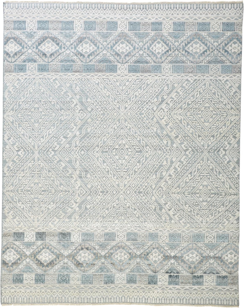 512574 8 x 10 ft. Ivory Blue & Gray Geometric Hand Knotted Rectangle Area Rug