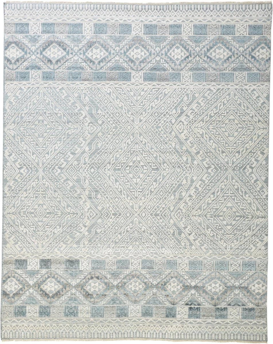 10 x 13 ft. Ivory Blue & Gray Geometric Hand Knotted Rectangle Area Rug