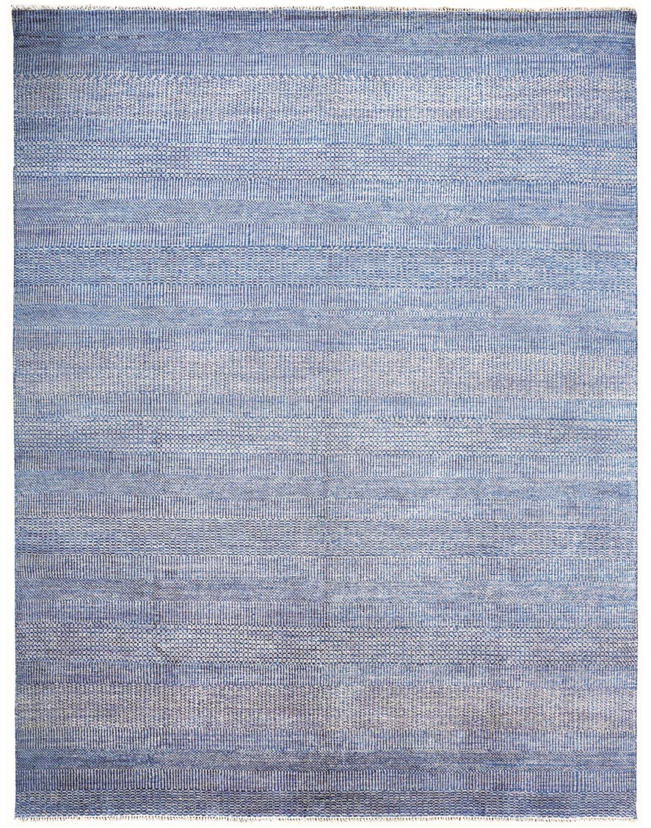 513884 5 x 8 ft. Blue & Silver Wool Striped Hand Knotted Rectangle Area Rug