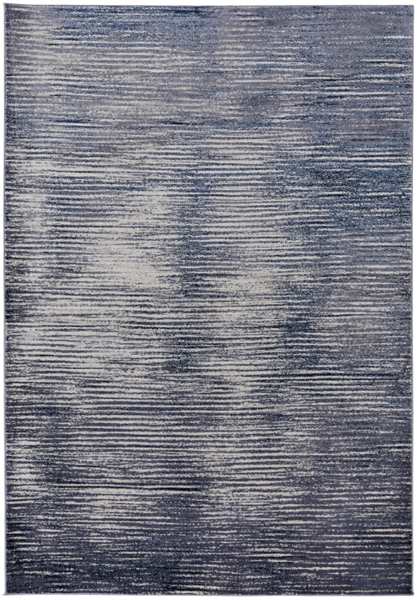 7 x 10 ft. Blue Gray & Ivory Striped Power Loom Distressed Rectangle Area Rug - Blue and Ivory - 7 x 10 ft.