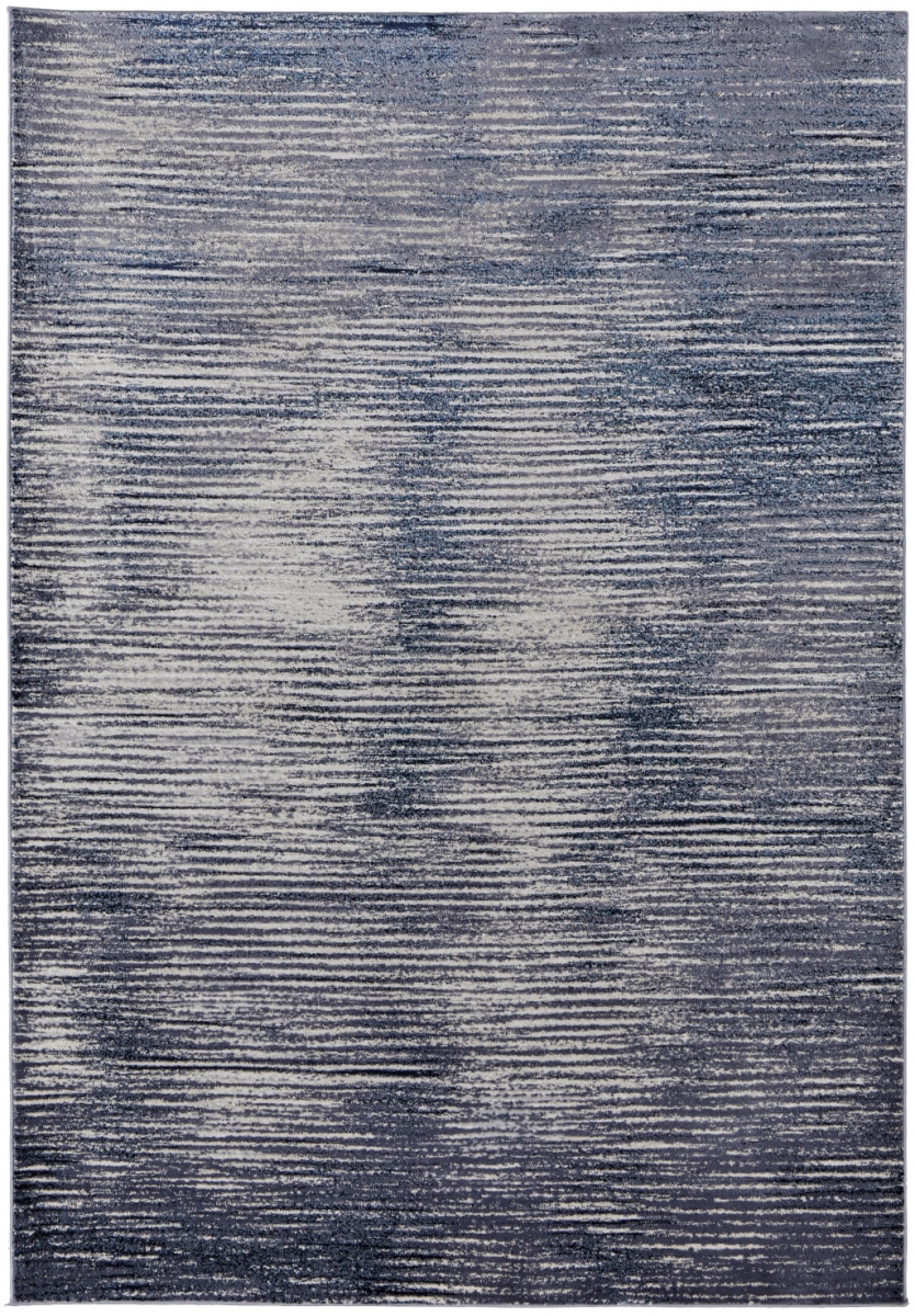 12 x 15 ft. Blue Gray & Ivory Striped Power Loom Distressed Rectangle Area Rug - Blue and Ivory - 12 x 15 ft.