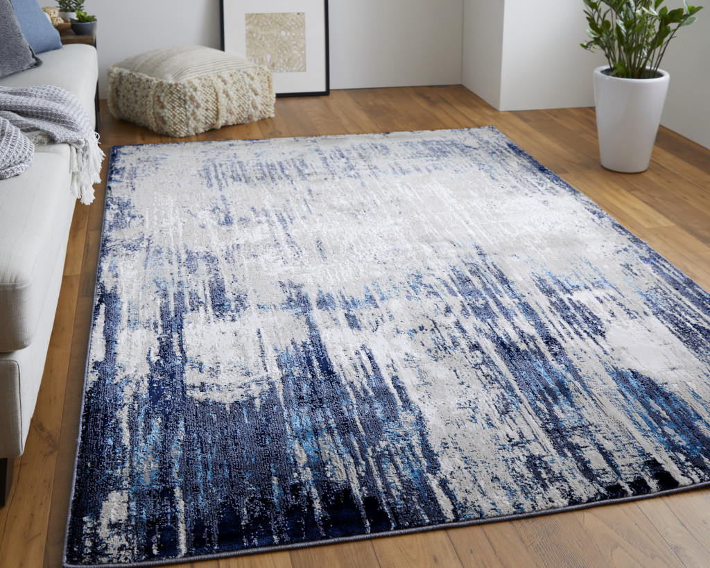 7 x 10 ft. Tan Blue & Ivory Abstract Power Loom Distressed Rectangle Area Rug - Tan Blue and Ivory - 7 x 10 ft.
