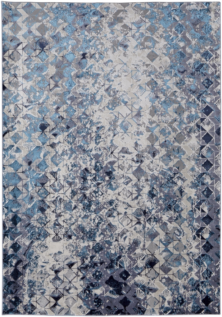 7 x 10 ft. Blue Ivory & Gray Geometric Power Loom Distressed Rectangle Area Rug - Blue and Ivory