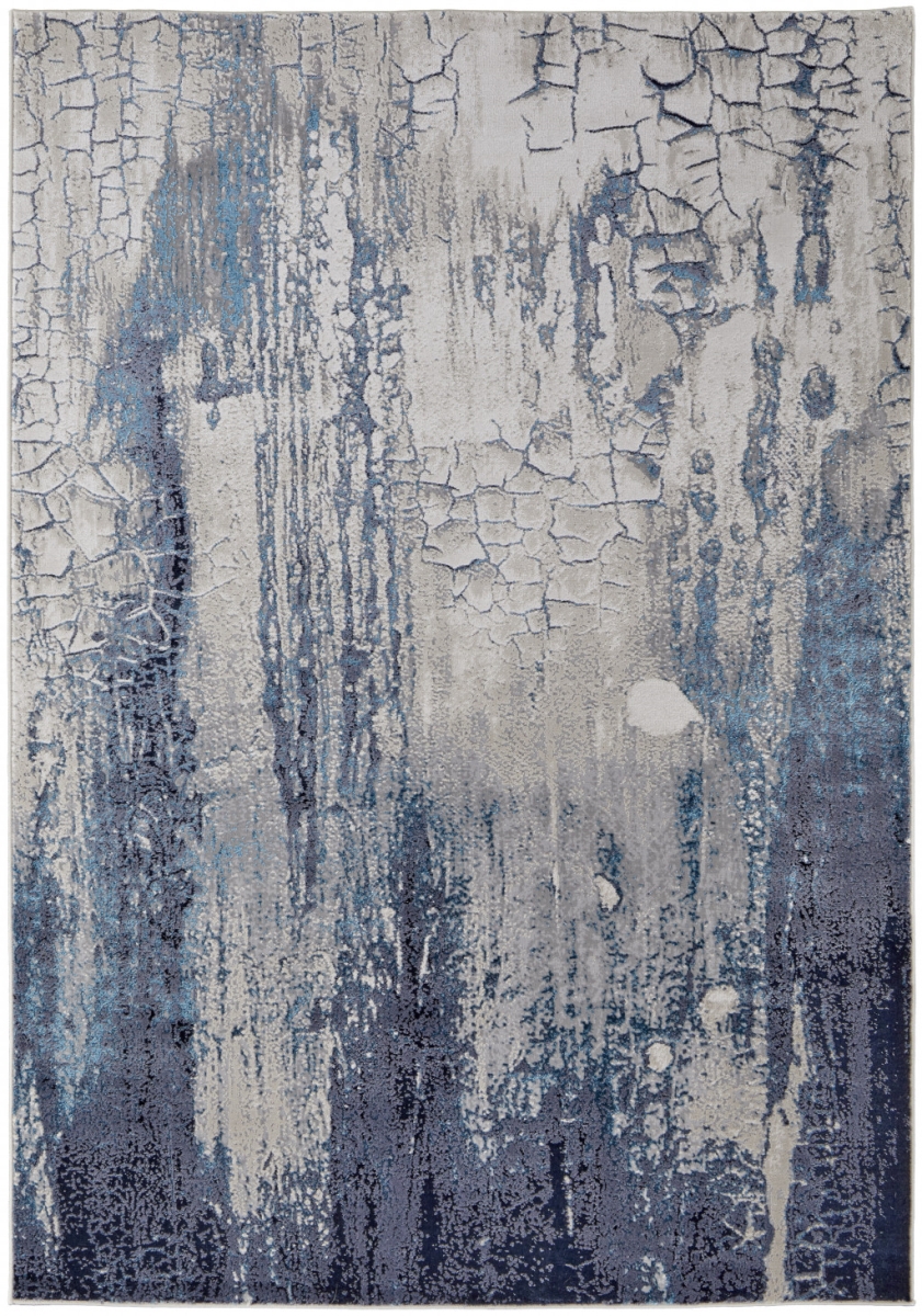 8 x 10 ft. Ivory Blue & Black Abstract Power Loom Distressed Rectangle Area Rug
