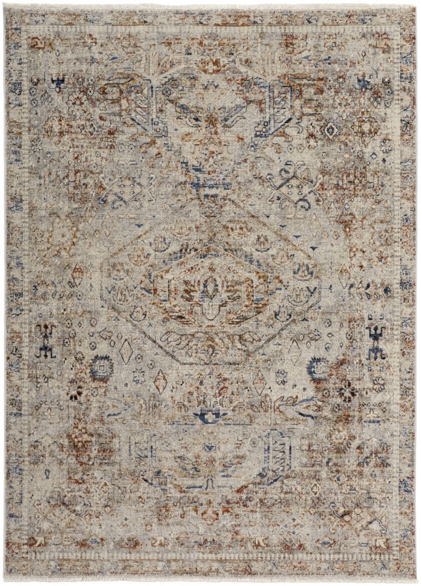 8 x 10 ft. Tan Orange & Red Floral Power Loom Distressed Rectangle Area Rug with Fringe