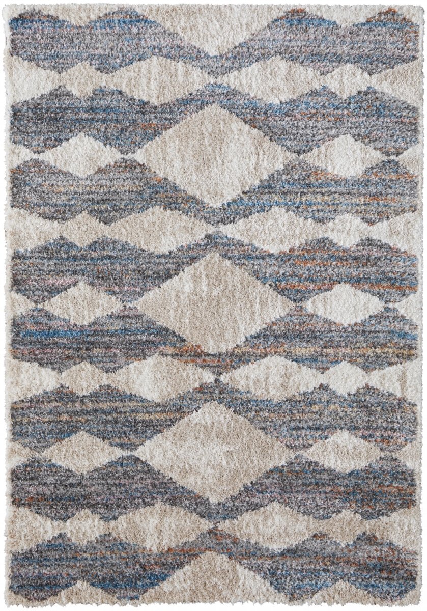 8 x 10 ft. Tan, Ivory & Blue Chevron Power Loom Stain Resistant Area Rug