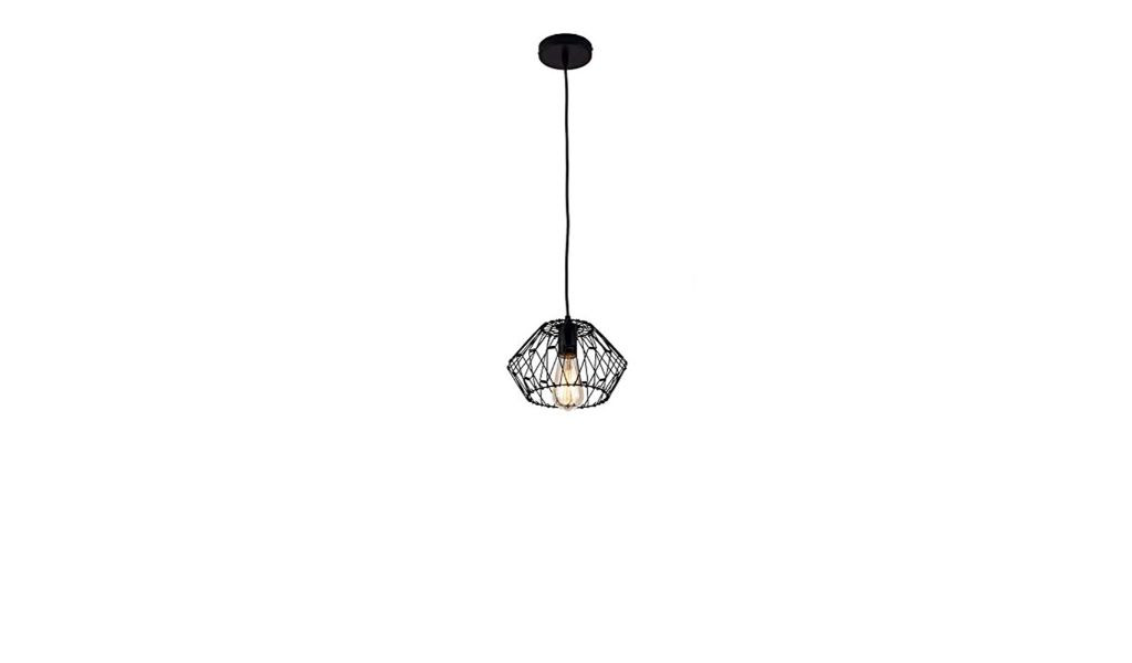 Picture of HomeRoots 482739 13 x 3 x 12 in. Black Metal Cage Modern Industrial Single Bulb Hanging Pendent Light