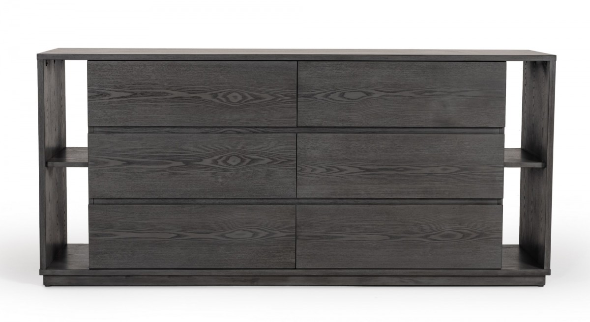 28 x 63 x 18 in. Gray Solid Wood Six Drawers Double Dresser