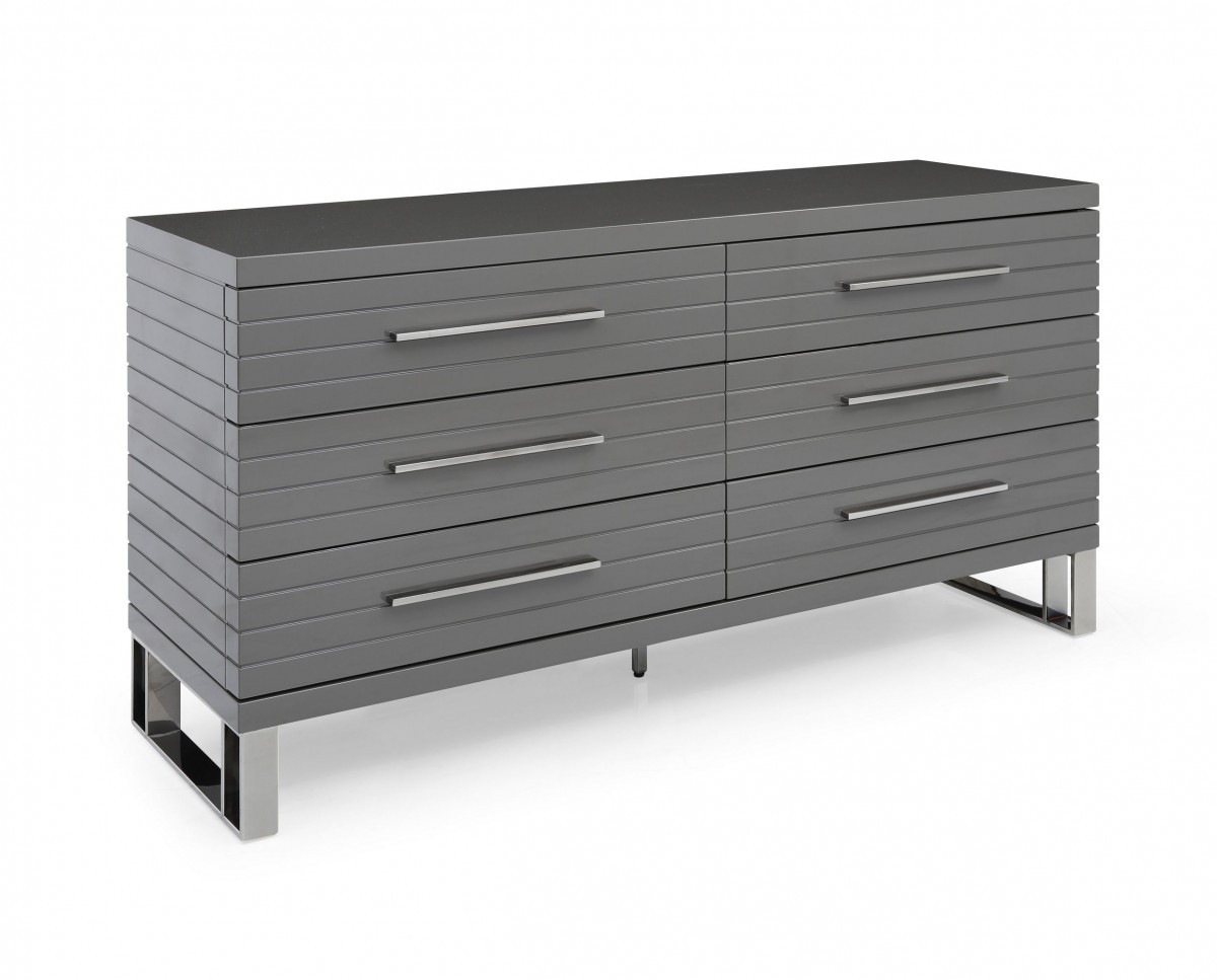 Gray Solid Wood Six-Drawer Dresser - 30.5 x 59 x 19 in. - Modern Design