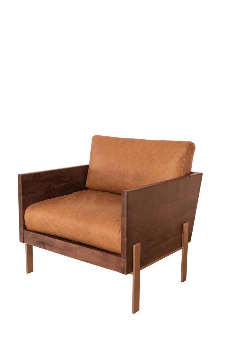 31 in. Top Grain Leather Arm Chair, Carmel Brown & Gold