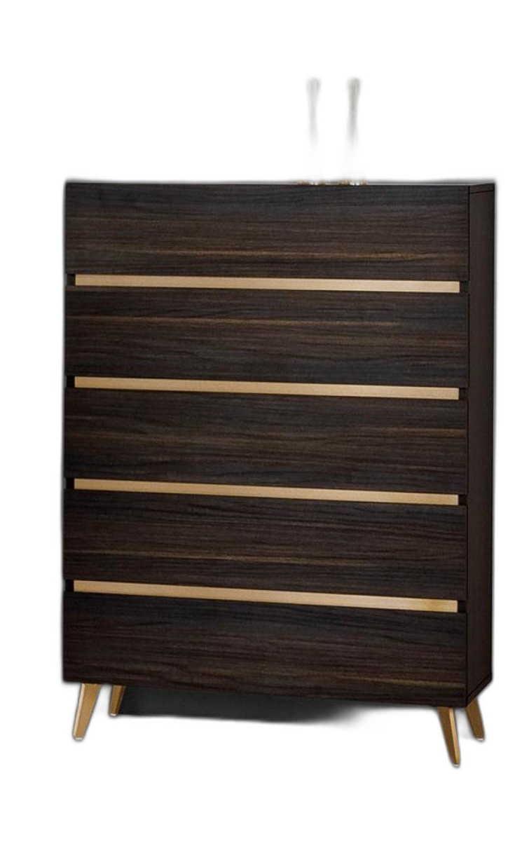 491550 48.8 x 33 x 19 in. Dark Brown White Marble Manufactured Wood Plus Solid Wood Stainless Steel Five Drawers Standard Chest -  HomeRoots