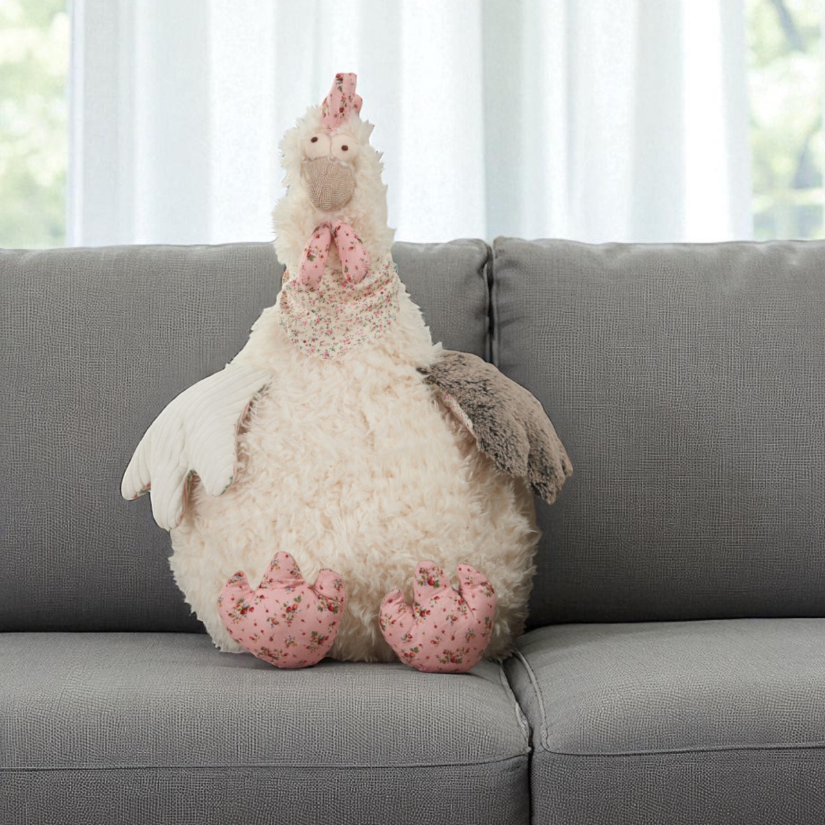 399795 23 x 24 in. Novelty Chicken Handmade Polyester Throw Pillow, Ivory