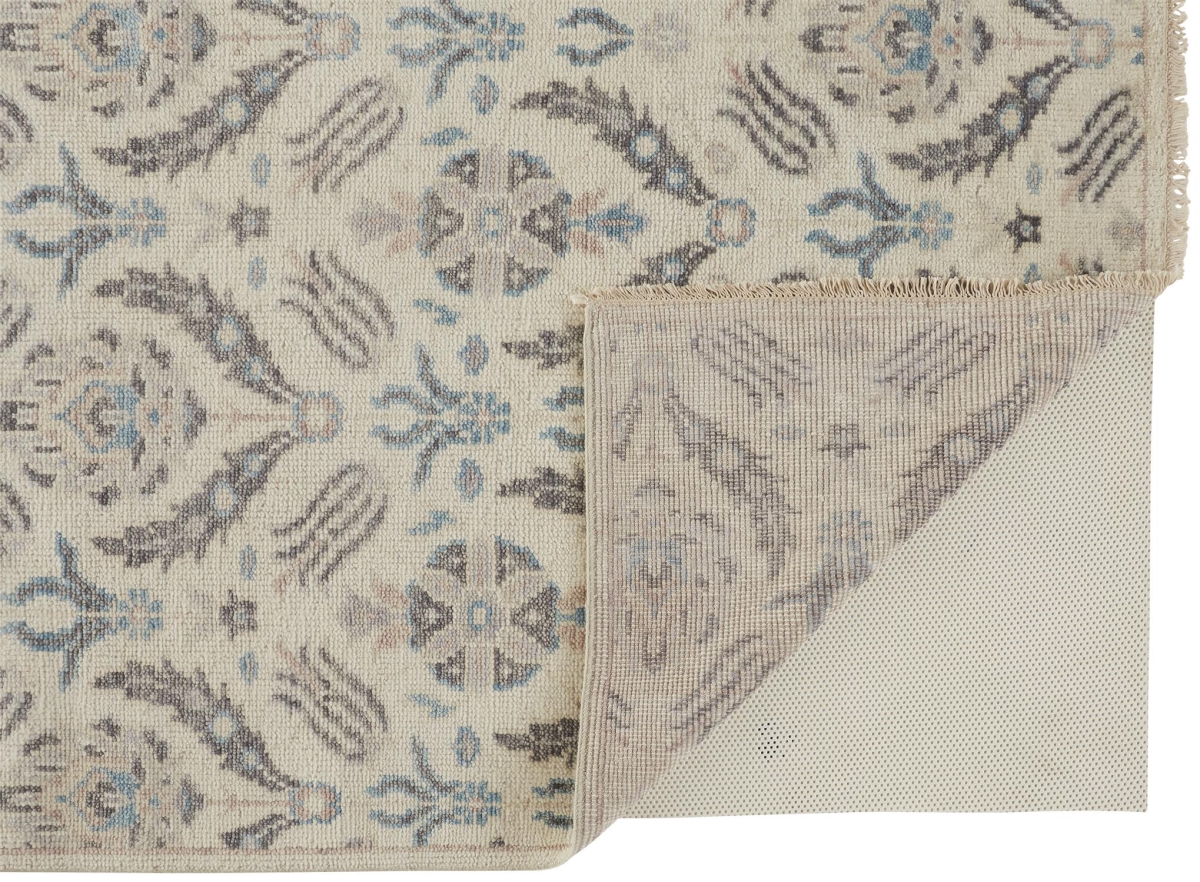 2 x 3 ft. Ivory Gray & Blue Wool Floral Hand Knotted Stain Resistant Rectangle Area Rug
