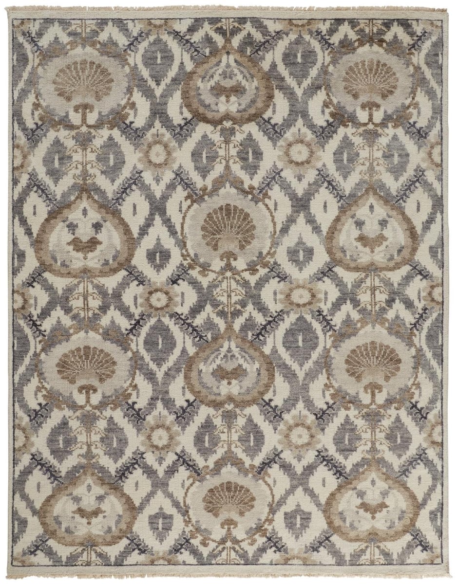 5 x 8 ft. Ivory Gray & Taupe Wool Floral Hand Knotted Stain Resistant Rectangle Area Rug