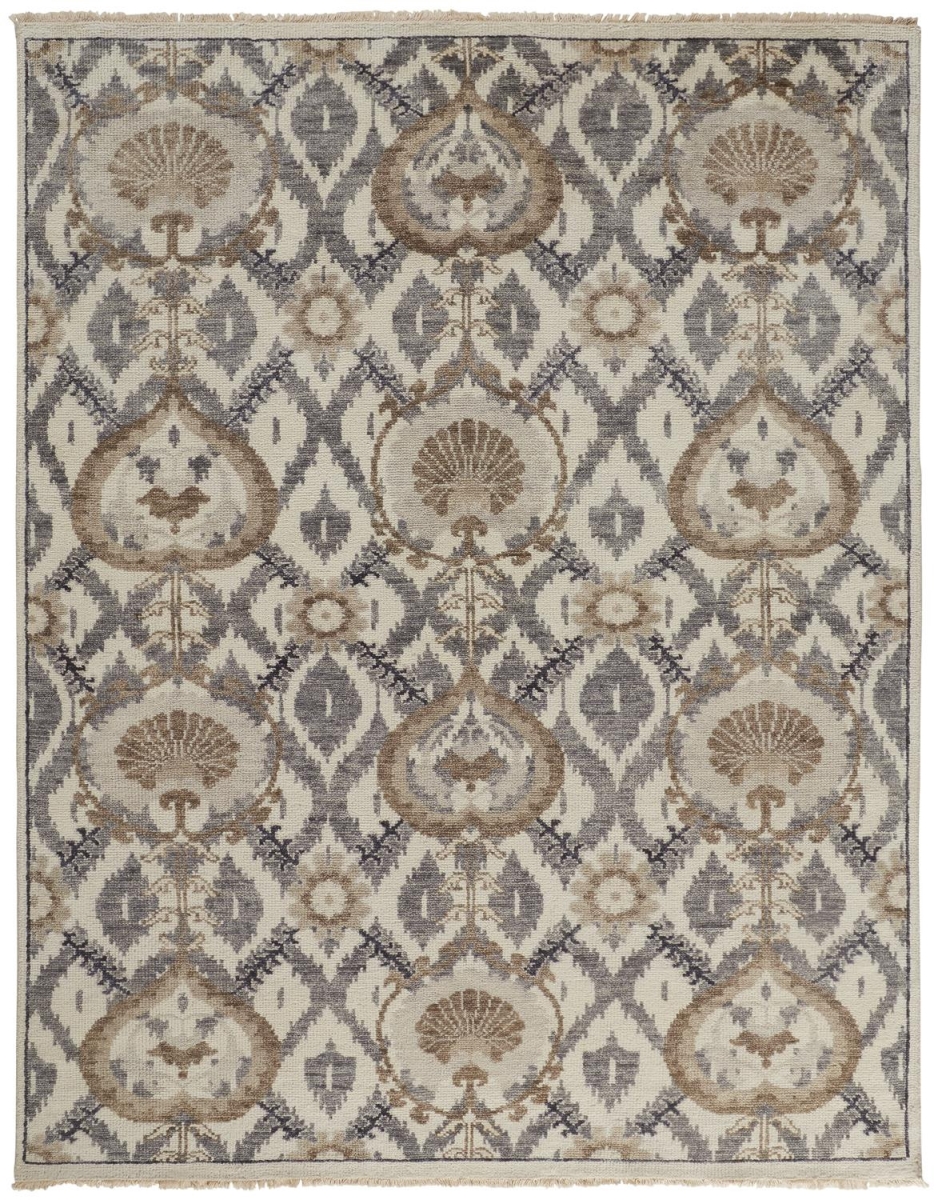 8 x 10 ft. Ivory Gray & Taupe Wool Floral Hand Knotted Stain Resistant Rectangle Area Rug