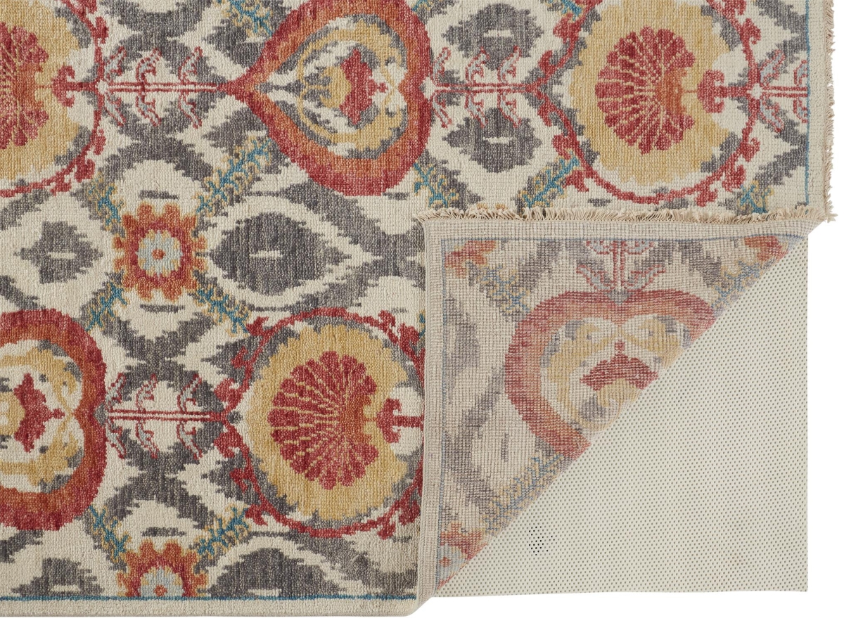 513117 2 x 3 ft. Orange & Gray Wool Floral Hand Knotted Stain Resistant Rectangle Area Rug
