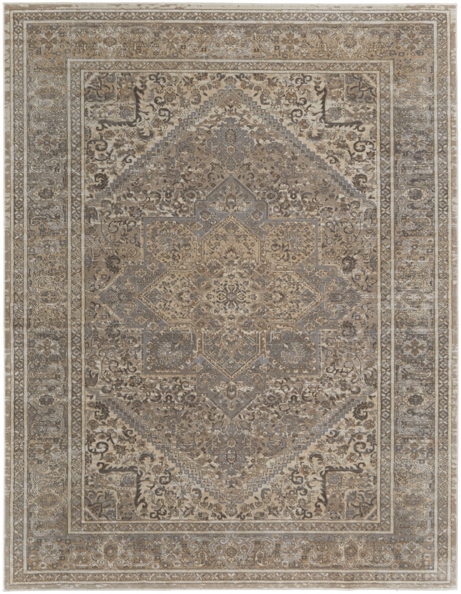 4 x 6 ft. Tan Brown & Ivory Floral Power Loom Distressed Rectangle Area Rug - Tan Brown and Ivory
