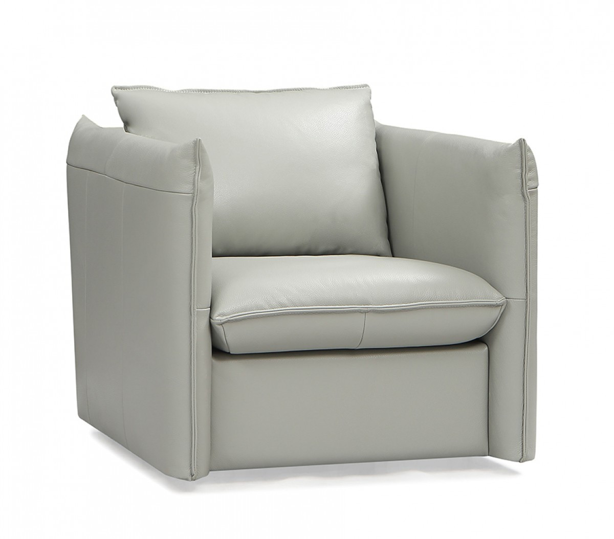 31 x 36 x 31 in. Gray Genuine Leather & Silver Swivel Accent Chair