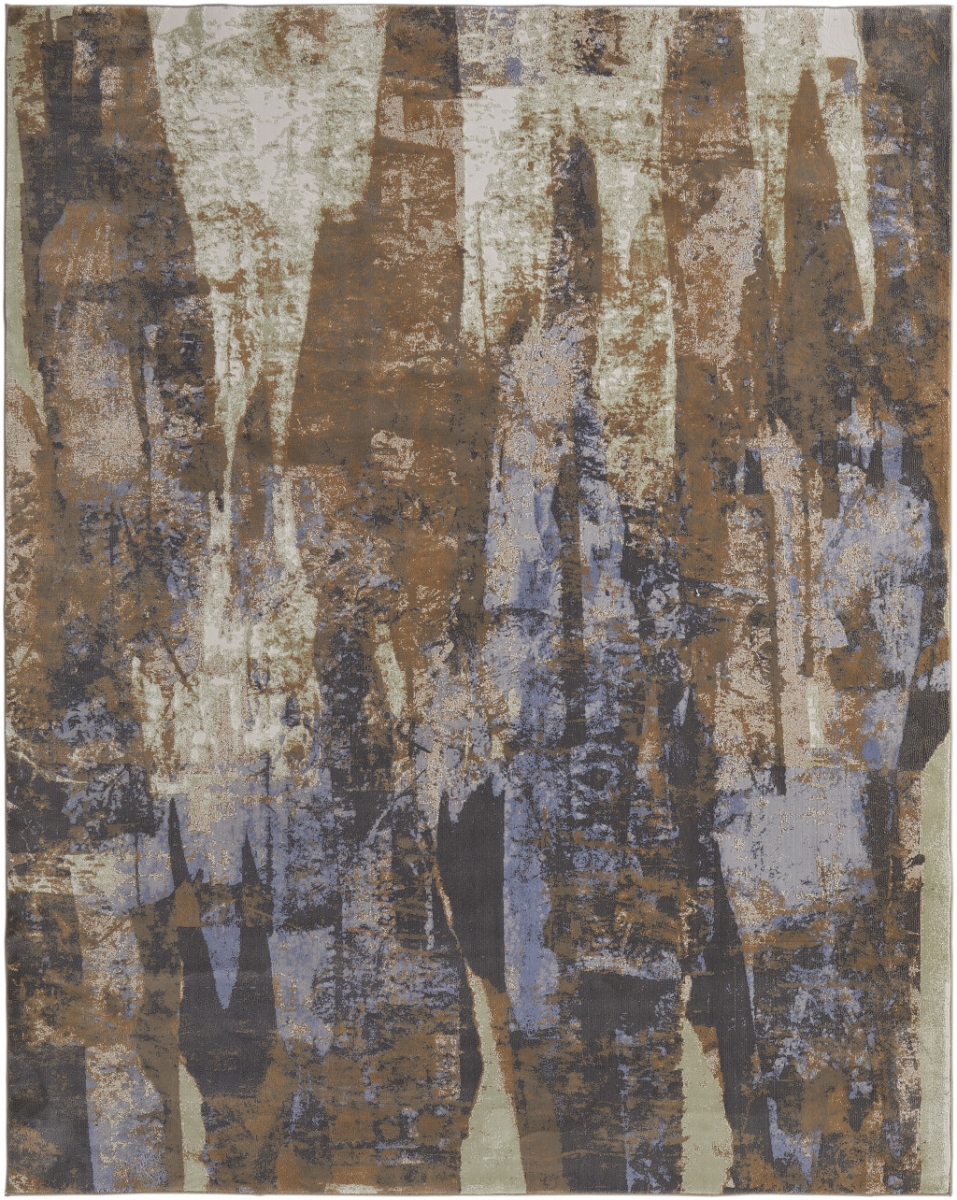 5 x 8 ft. Brown Blue & Ivory Abstract Power Loom Distressed Rectangle Area Rug - Blue and Ivory - 5 x 8 ft.