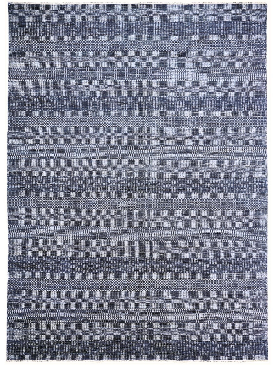 8 x 10 ft. Blue & Gray Wool Striped Hand Knotted Rectangle Area Rug - Blue and Gray