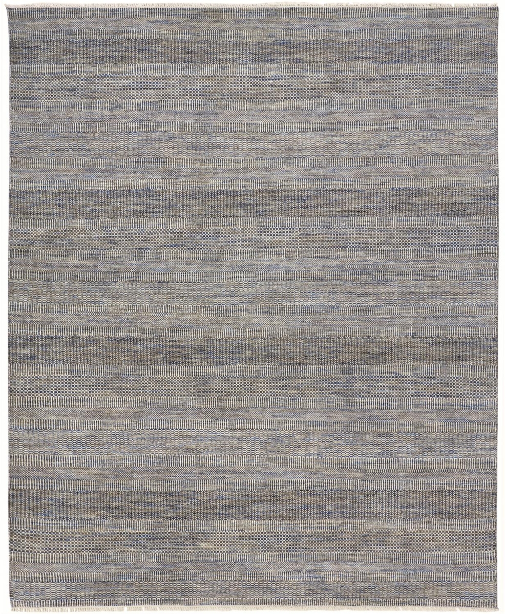 513865 9 x 12 ft. Silver Wool Striped Hand Knotted Rectangle Area Rug