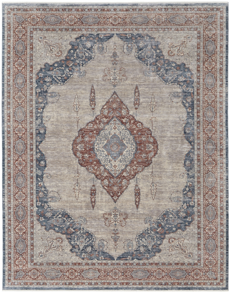 514459 10 x 13 ft. Gray Red & Blue Floral Power Loom Stain Resistant Rectangle Area Rug