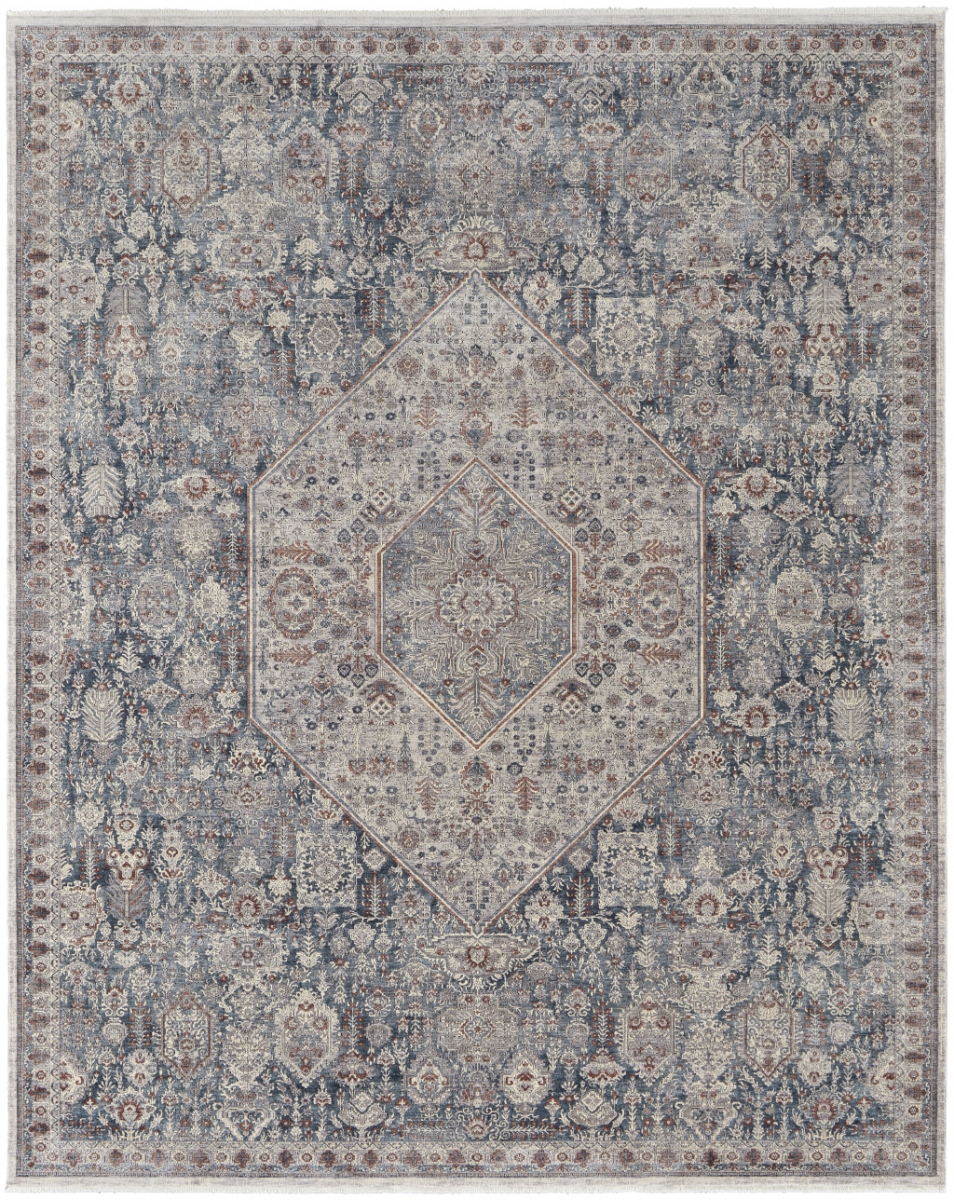 8 x 10 ft. Blue & Ivory Floral Power Loom Stain Resistant Rectangle Area Rug