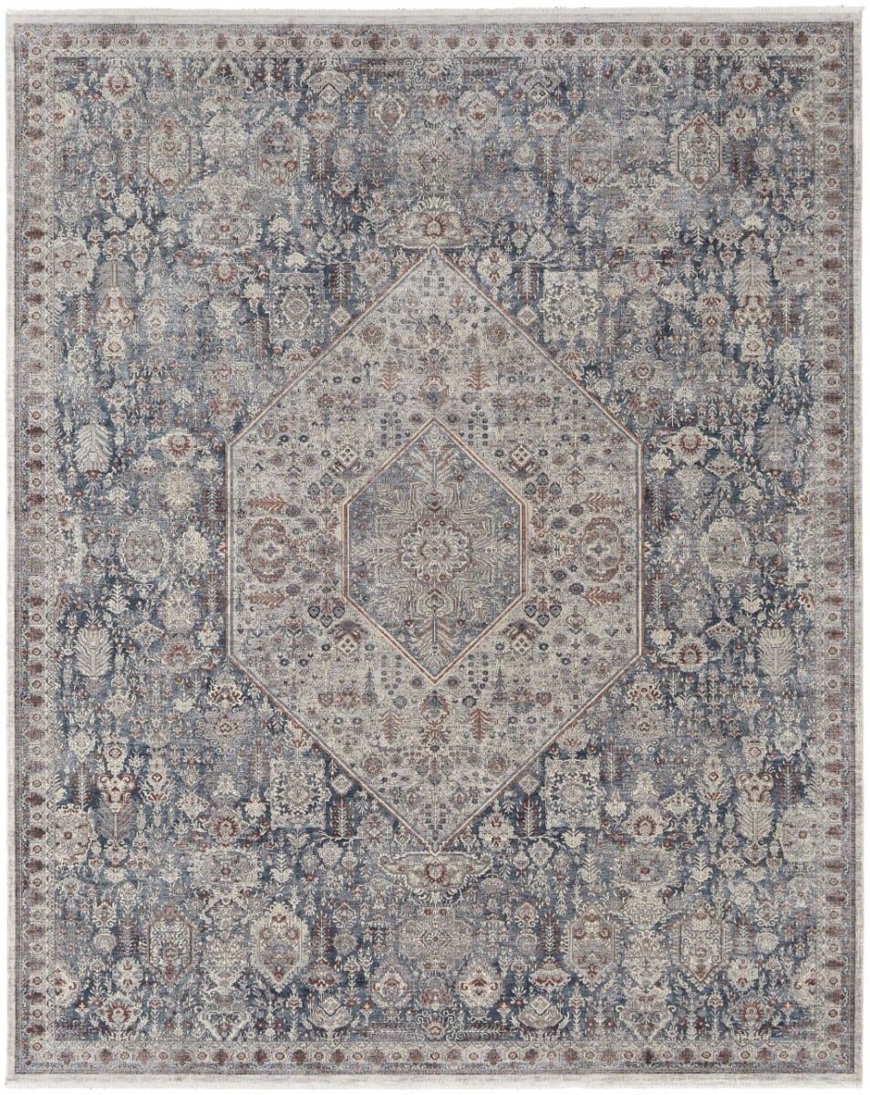 2 x 3 ft. Blue & Ivory Floral Power Loom Stain Resistant Rectangle Area Rug - Blue and Ivory - 2 x 3 ft.