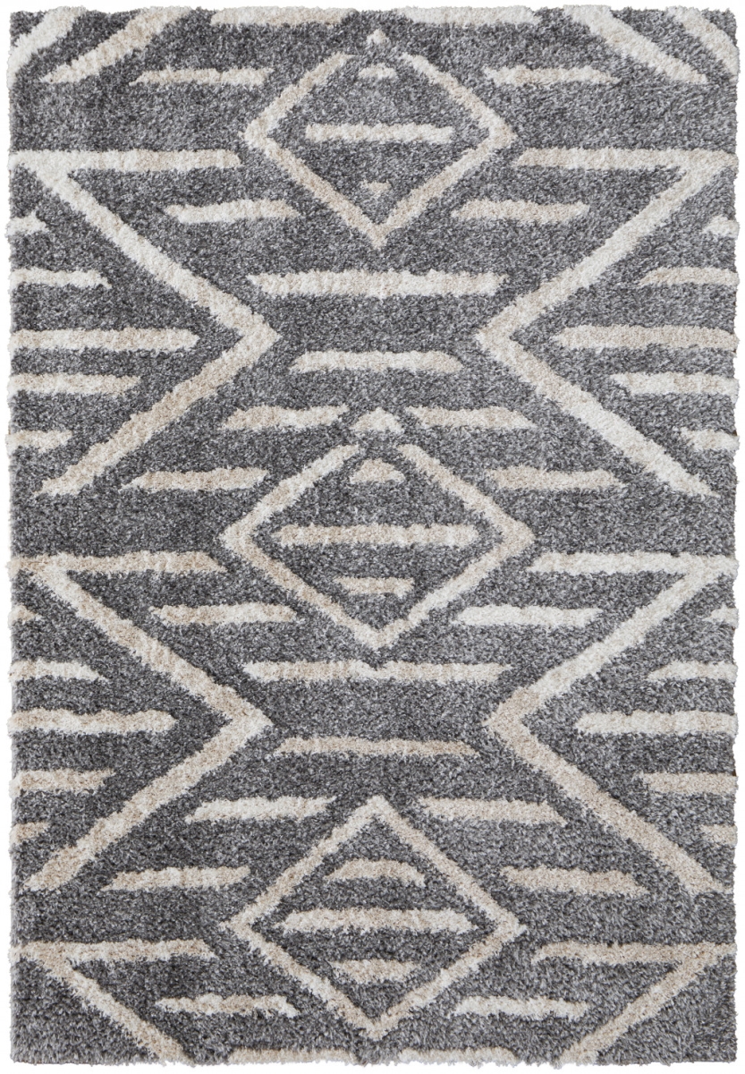 514499 4 x 6 ft. Gray & Ivory Geometric Power Loom Stain Resistant Rectangle Area Rug