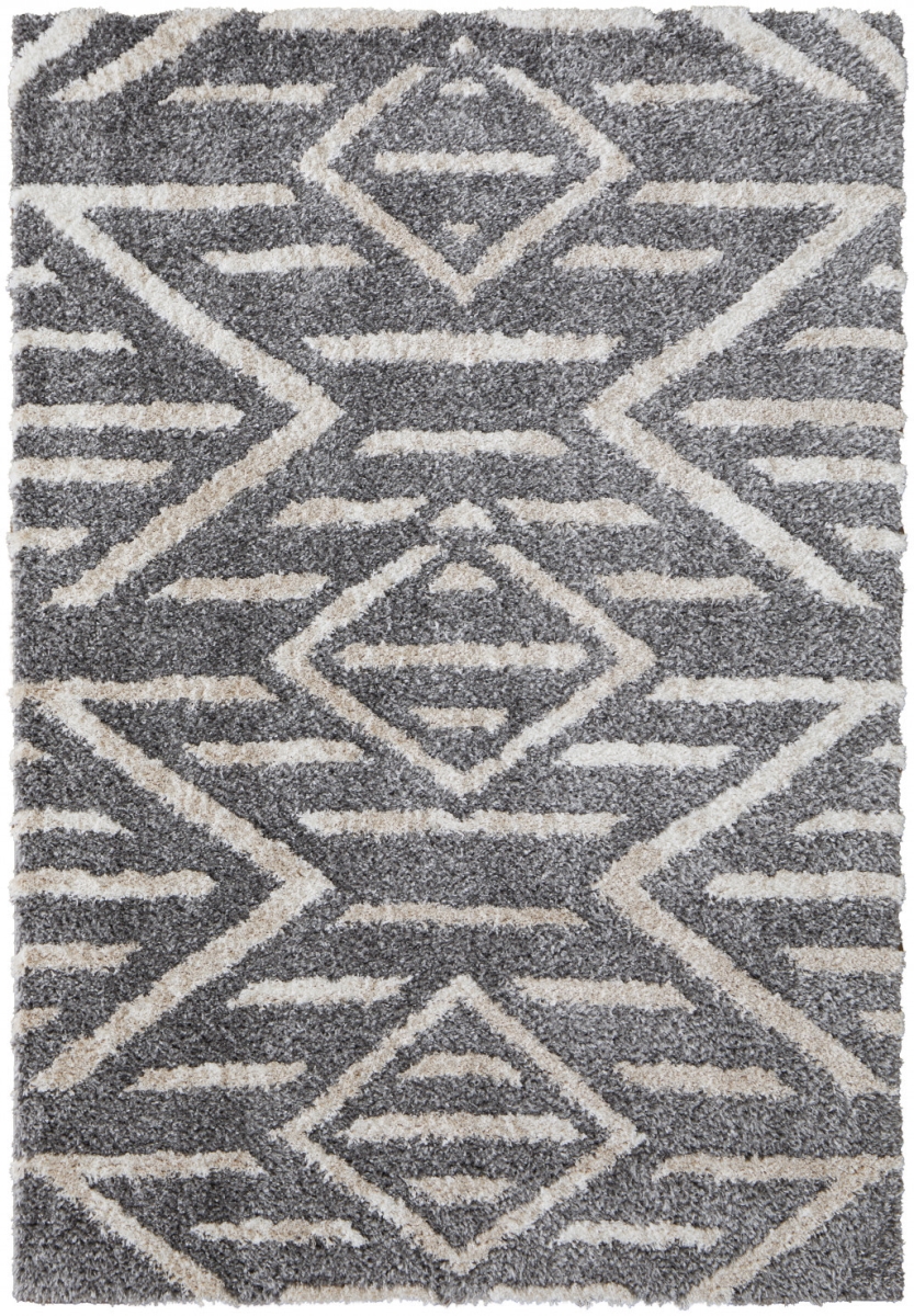 514500 5 x 8 ft. Gray & Ivory Geometric Power Loom Stain Resistant Rectangle Area Rug