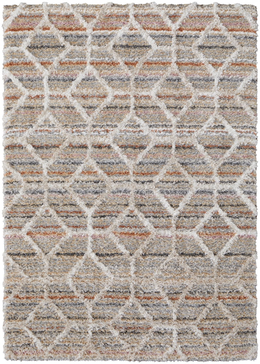 514507 5 x 8 ft. Tan Taupe & Ivory Geometric Power Loom Stain Resistant Rectangle Area Rug