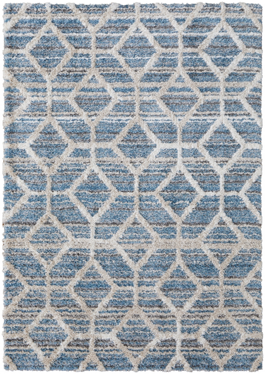 514516 8 x 10 ft. Blue & Ivory Geometric Power Loom Stain Resistant Rectangle Area Rug