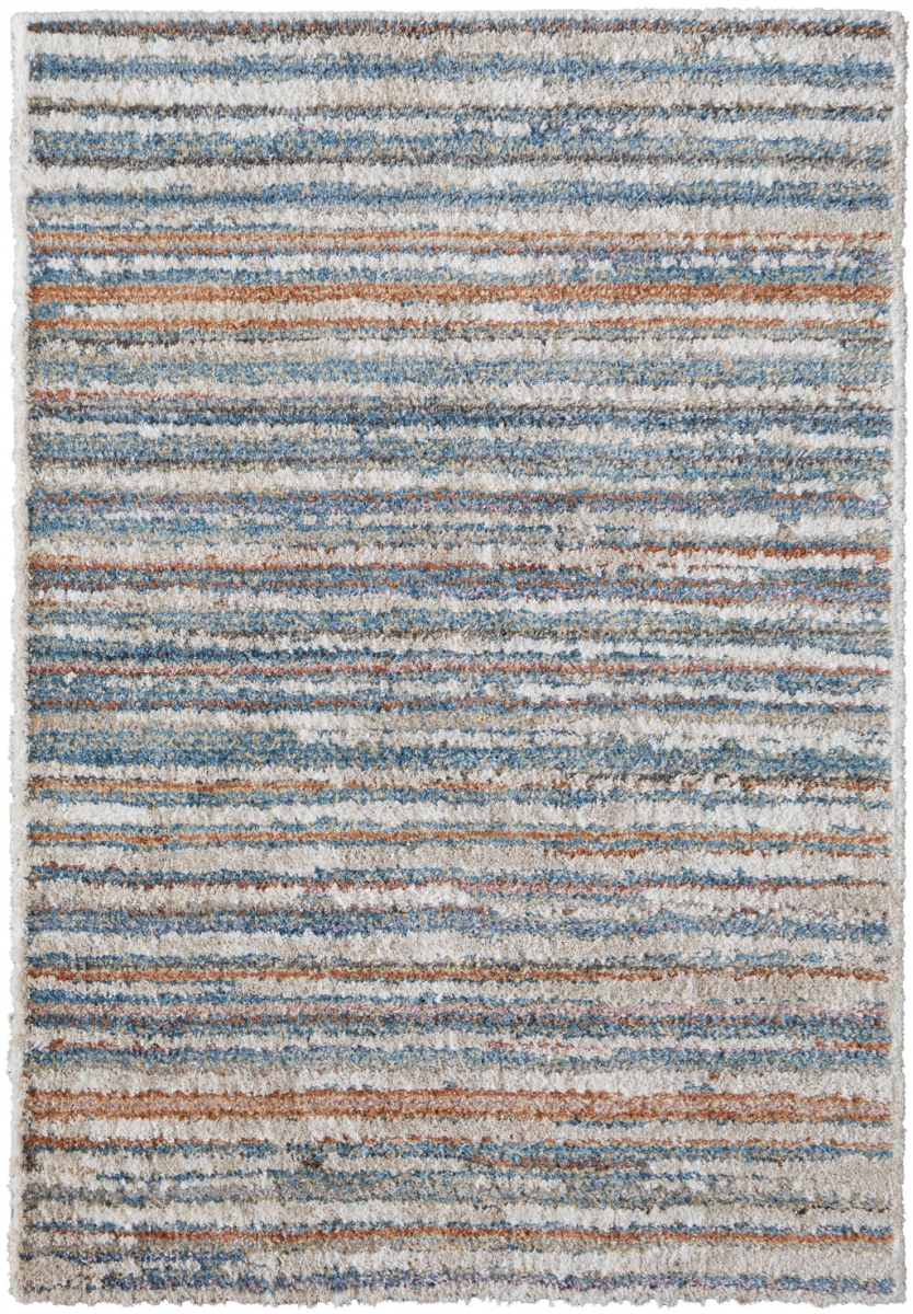 514529 9 x 12 ft. Ivory Blue & Orange Striped Power Loom Stain Resistant Rectangle Area Rug