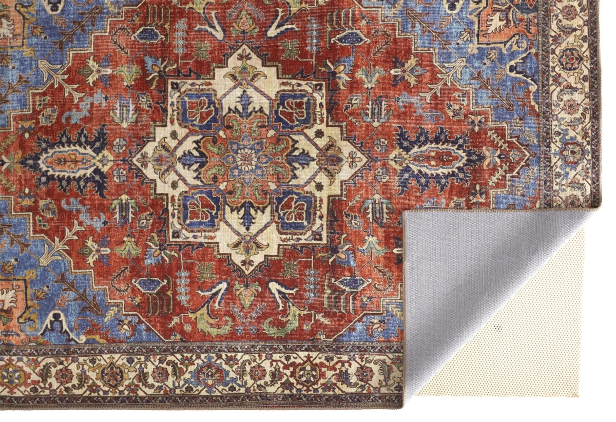 8 x 10 ft. Floral Rectangle Area Rug - Blue - Red & Ivory