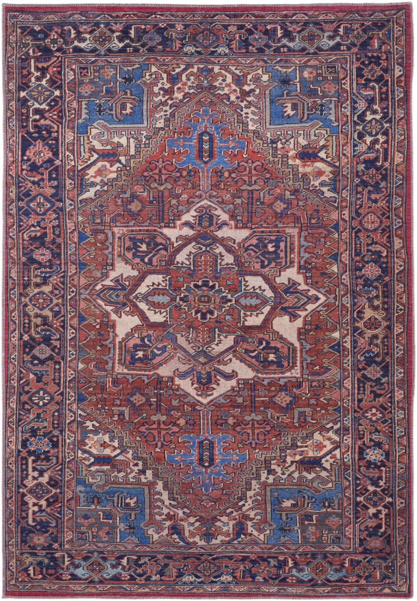 5 x 8 ft. Red Tan & Blue Floral Power Loom Rectangle Area Rug
