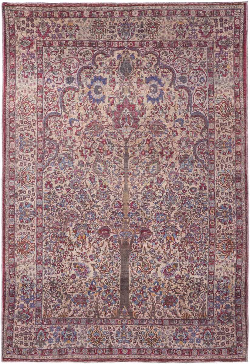 515143 9 x 12 ft. Red Tan & Pink Floral Power Loom Rectangle Area Rug
